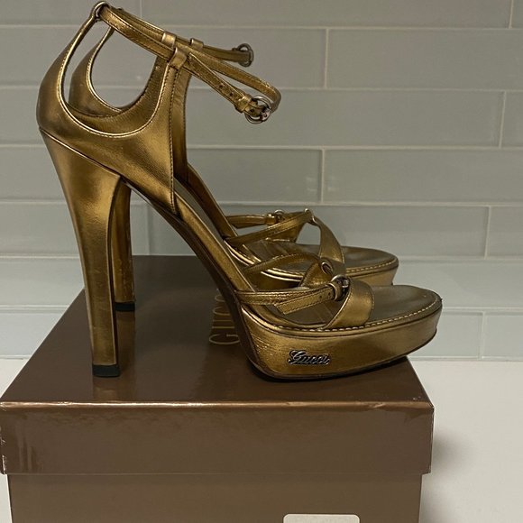 Gucci Shoes - GUCCI - Gorgeous gold platform heels w/box! 37.5/C